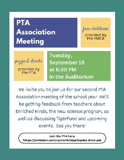 PTA Association Meeting flyer