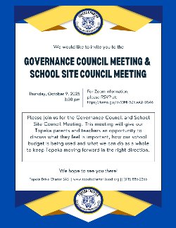 Governance Council School Site Council meeting flyer