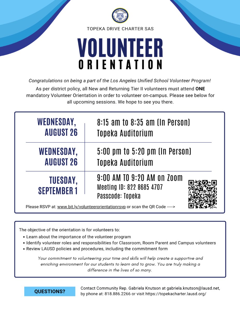 Volunteer Orientation August September 2026 flyer